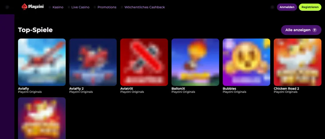 Registrierungsformular bei playzini.com (Kontowährung EUR)