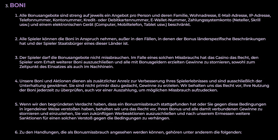Playzini Bonusbedingungen mit Regeln zur Nutzung von Bonusangeboten