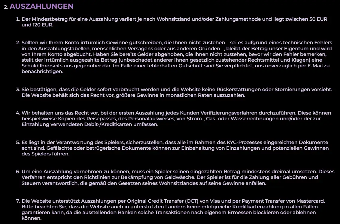 Playzini Auszahlungsbedingungen mit Mindestbetrag, Verifizierung und KYC-Anforderungen
